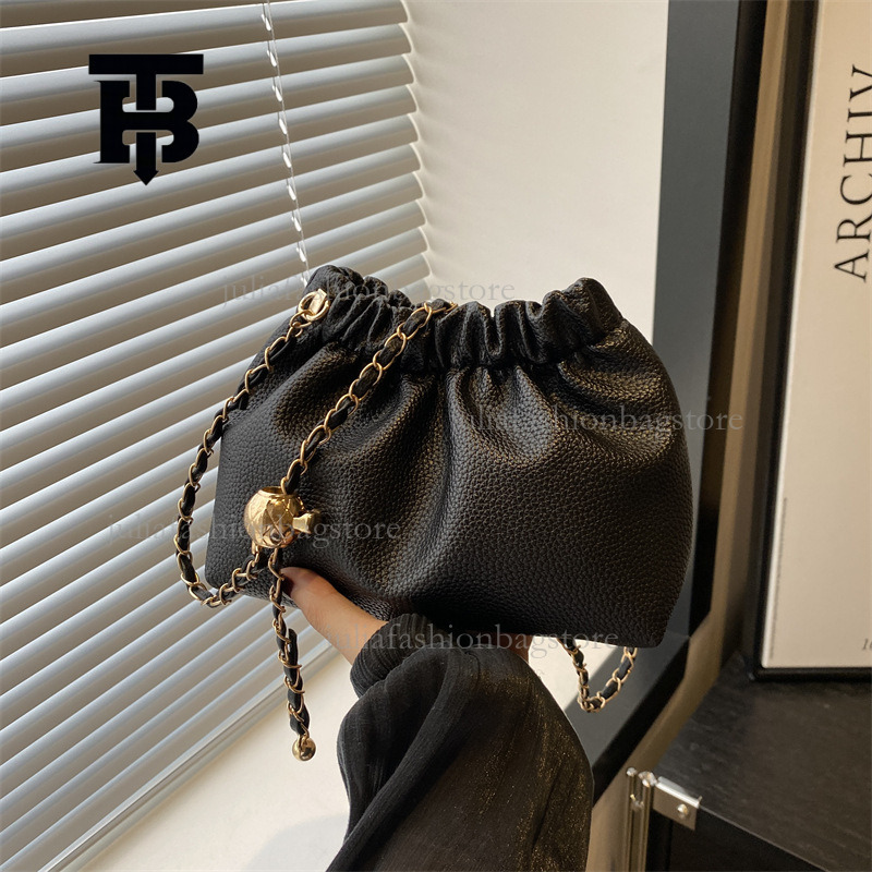 TB BHULAMTE Designer Texture Chain Wrinkle Women's Cloud Bag Luxury Handbag Summer New Lychee Pattern Single Shoulder Bucket Bag