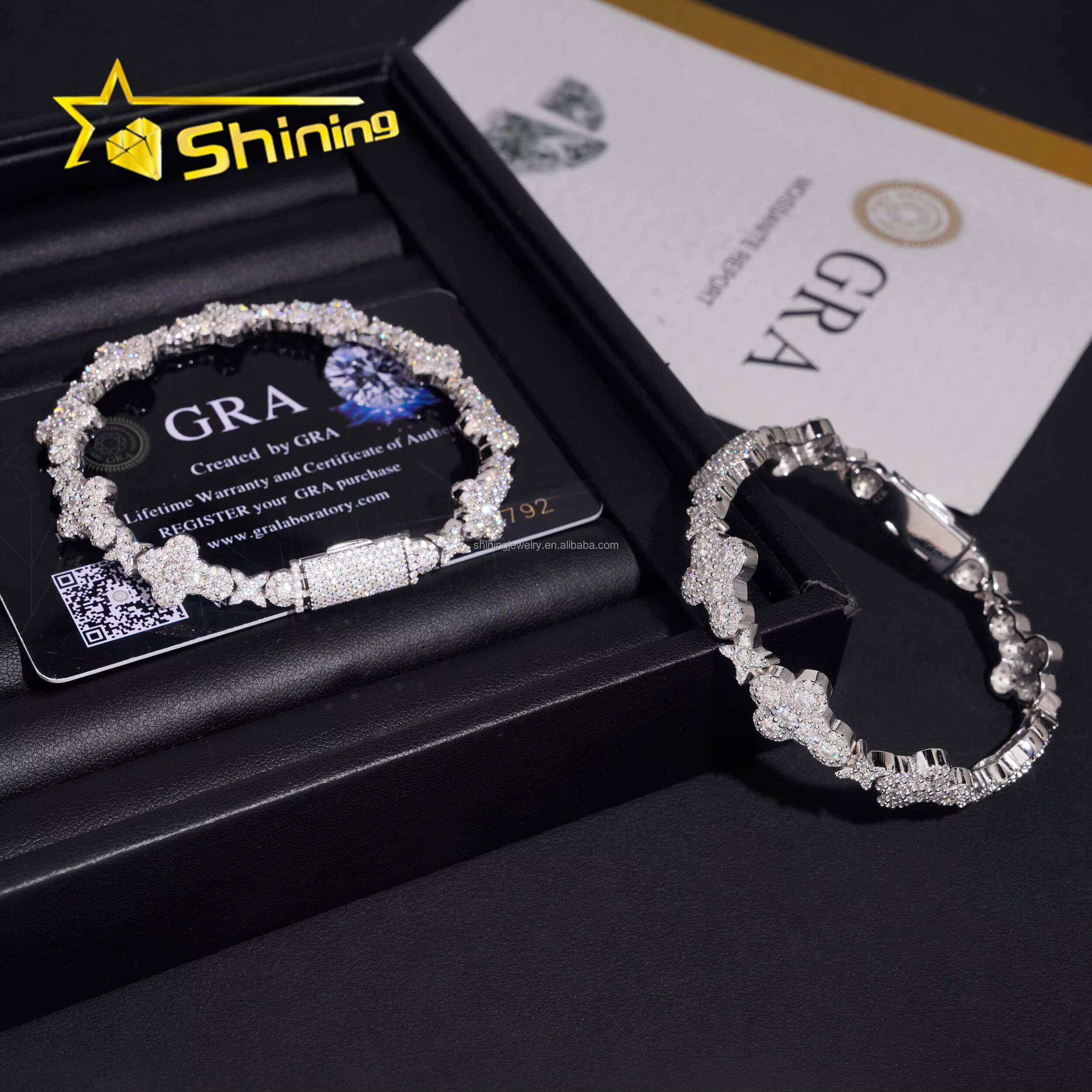 Hot Selling Pass Diamond Tester 10mm 13mm Hip Hop VVS Moissanite Iced Out GRA Certificate S925 Silver Cuban Cross Bracelet
