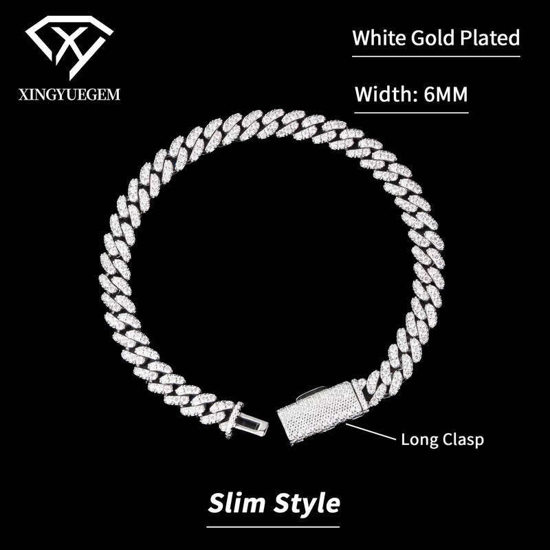 Unisex Hiphop Jewelry 6mm Gold and Sier Plated Cuban Chain Bracelet Moissanite for Men