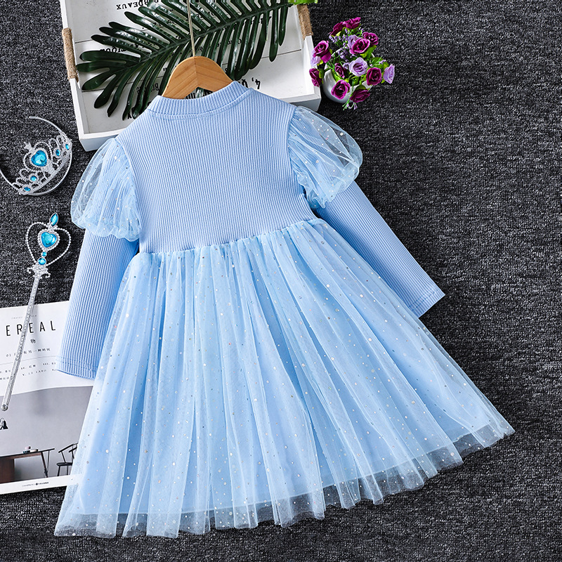 DISNEY Girls designer clothes baby clothes kids dress Elsa dress from Frozen children's dress with net skirt princess dress