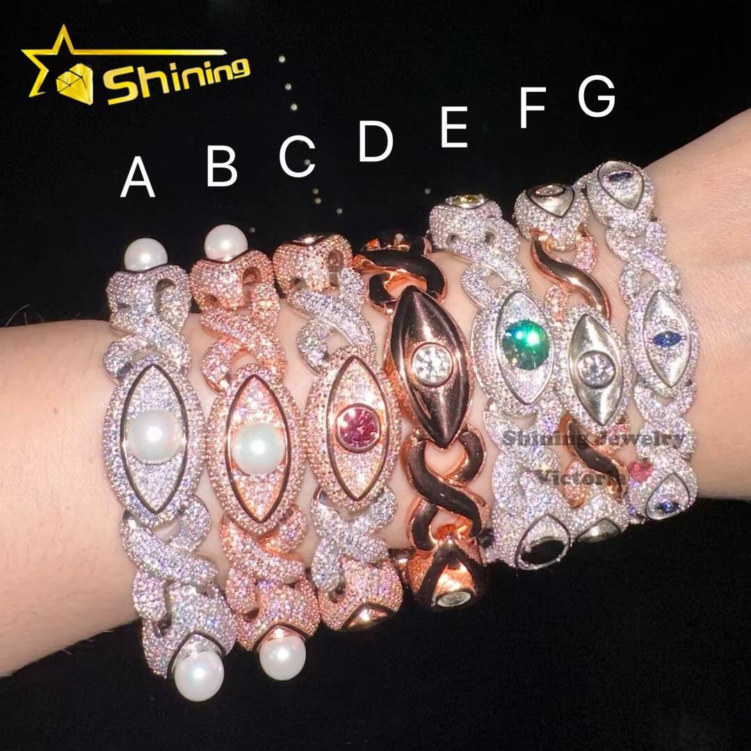 Personalized Hip Hop Jewelry Iced Out Pass Diamond Tester Men Cuban Bracelet 925 Silver Moissanite Evil Eye Cuban Link Bracelet