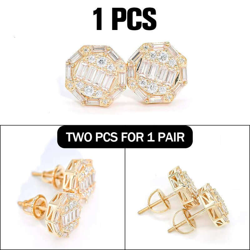 10K 14K Studs Real Gra Certified Long Baguette Cut Vvs Moissanite Gold Earrings