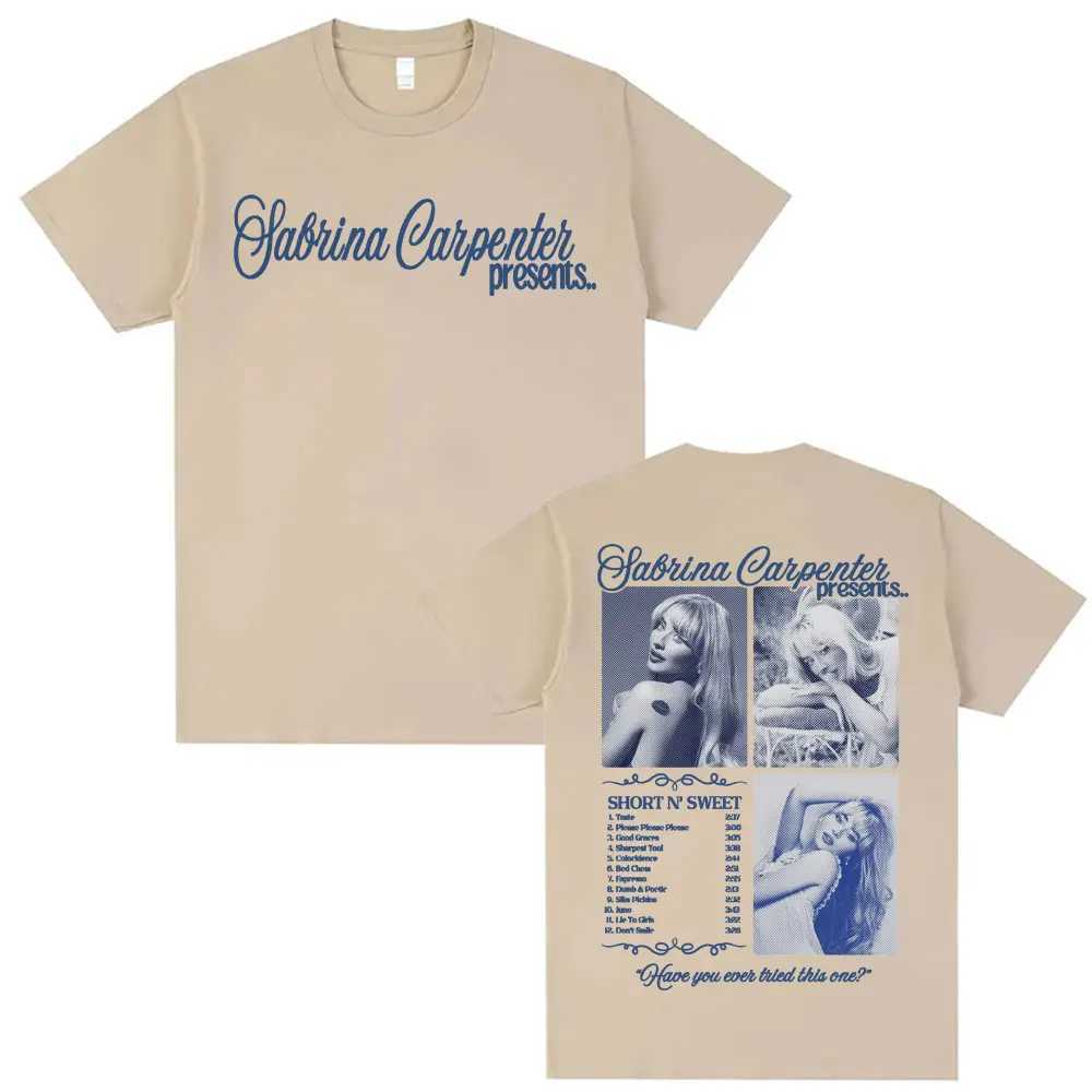 Sabrina Carpenter Short NSweet Tour T-shirt Mens Harajuku Hip Hop Street T-shirt Casual 100% Cotton Short Sleeve T-shirtXJ250418