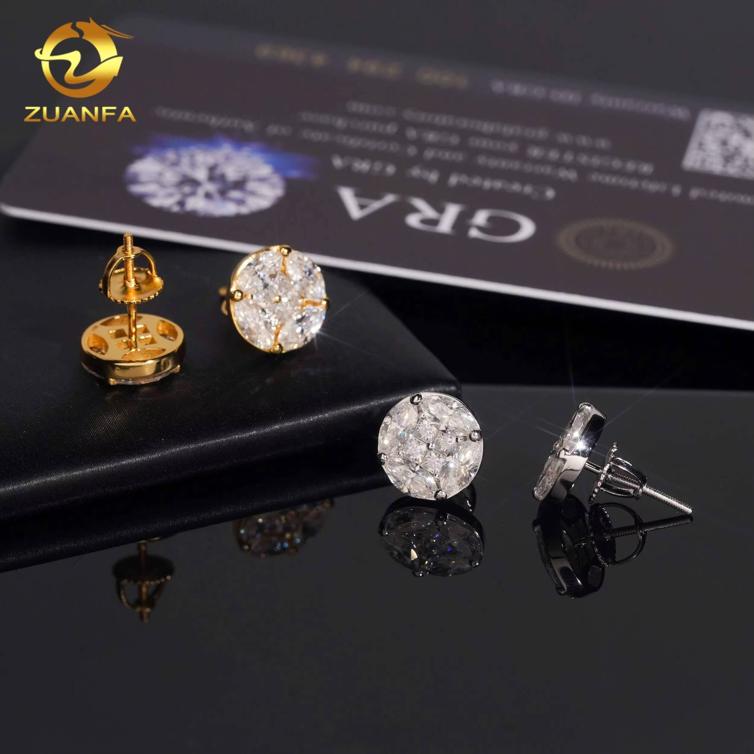 Fine Jewelry Pass Diamond Tester 925 Sterling Silver Hip Hop Iced Out Moissanite Mens Earrings
