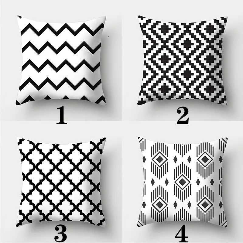 Home Decor Black and White case Square Sofa Striped Leaf Pattern Printed Cushion Cover 45x45cmM251119