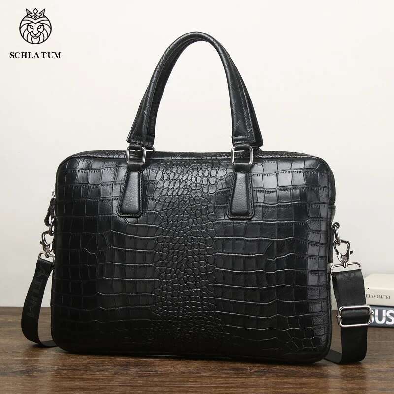 SCHLATUM Genuine Leather Crocodile Grain Briefcases Hard For Men 15.6 Inch Laptop Briefcase Bags Computer Bag Handbags