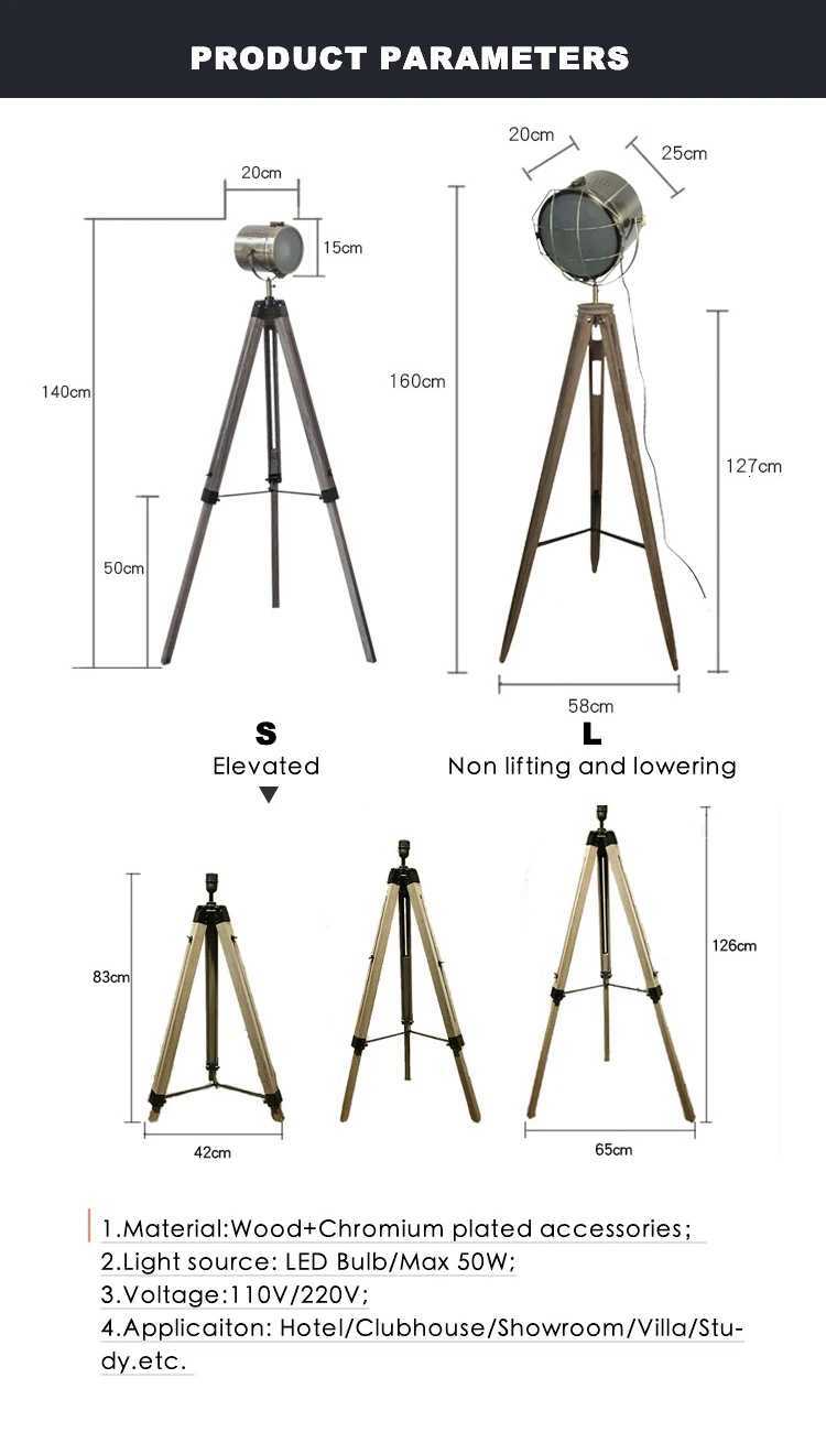 American Vintage Wood Floor Lamps Loft Wooden Industrial Bar Hotel Study Studio Retro Tripod Standing Lights Home Decor M251119