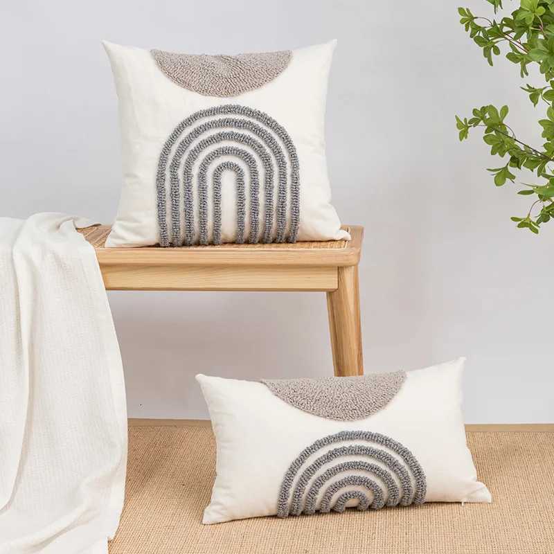 Half Circle Striped Geometric Tuft Cushion Cover Nordic Gray White Cover slip Cushion Cover Home Decor Sofa LuxuryM251119