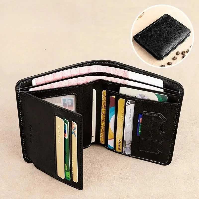 High-quality Mens PU Leather Trifold Business Short Purse Wallet for Men with ID Window and Credit Card HolderT251119