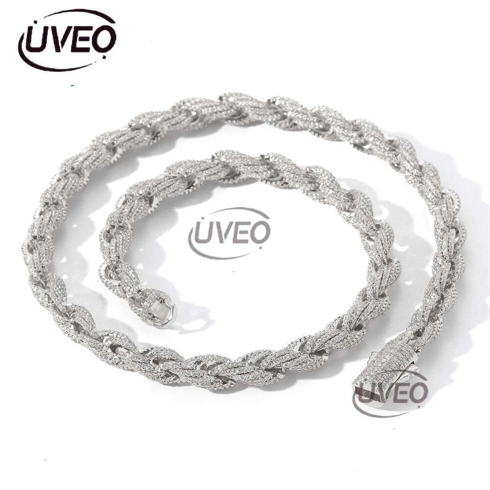 Luxury All-Town iced VVS Moissamite 8mm fried dough Twist chain Hip Hop men's necklace bracelet Free delivery