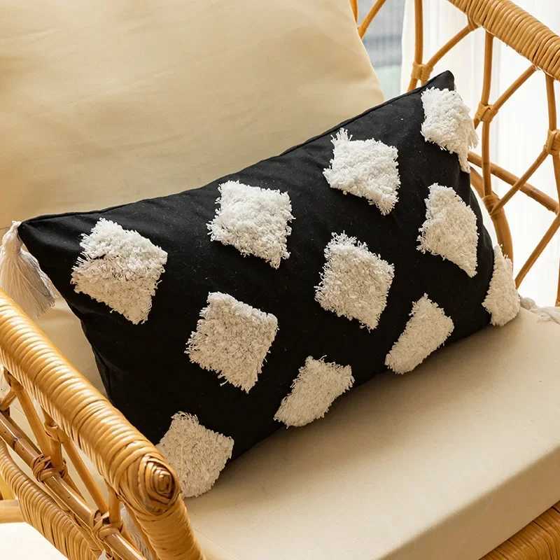 Modern Black and White Embroidered Cushion Cover Geometric Fully Embroidered case Cover Home Sofa Decoration CasesM251119