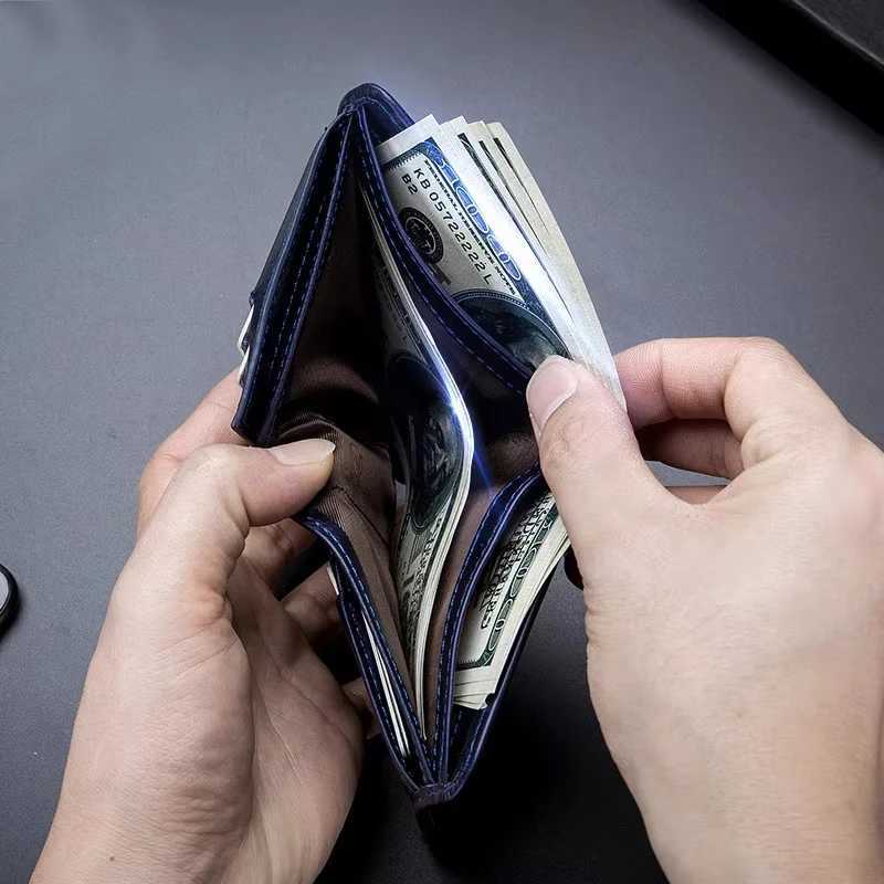 Blue Fashion Genuine Leather Man Wallet High Quality Card Holder Male Purse Pocket RFID Blocking WalletT251119