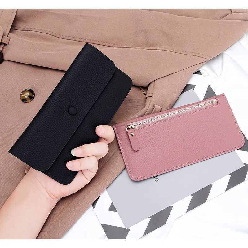 Ultra Thin long Wallet for Women genuine leather phone bag Credit Card holder Zipper coin purse minimalist money Clutch walletW251119