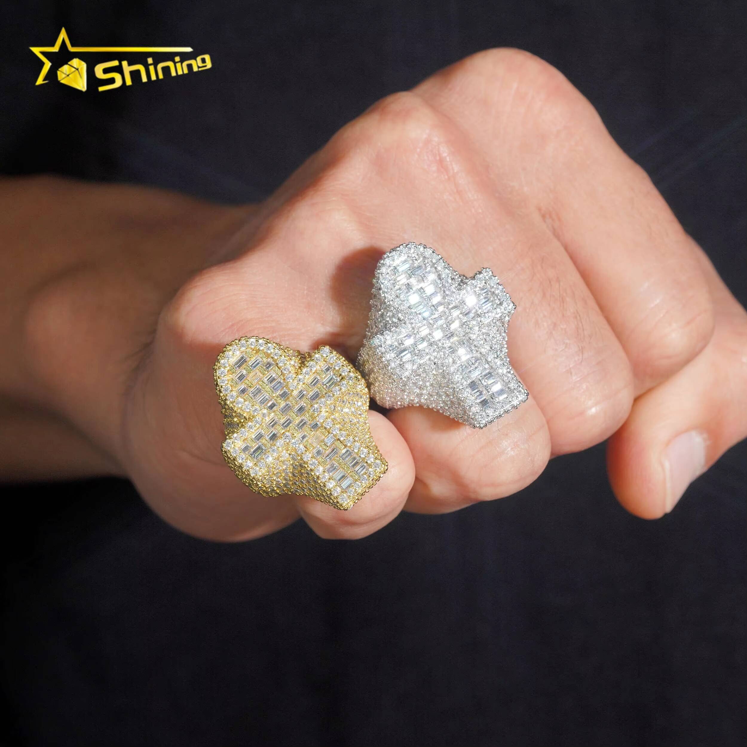 Iced Out 925 Sterling Silver Moissanite Cross Ring Custom Hip Hop VVS Moissanite Engagement Ring for Men