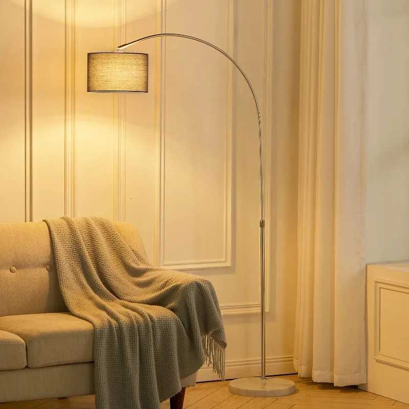 European Marble Base Arched LED Floor Lamps Rotundity Grey Fabric Lampshade Living Room Bedroom Restaurant Study Standing Lights M251119