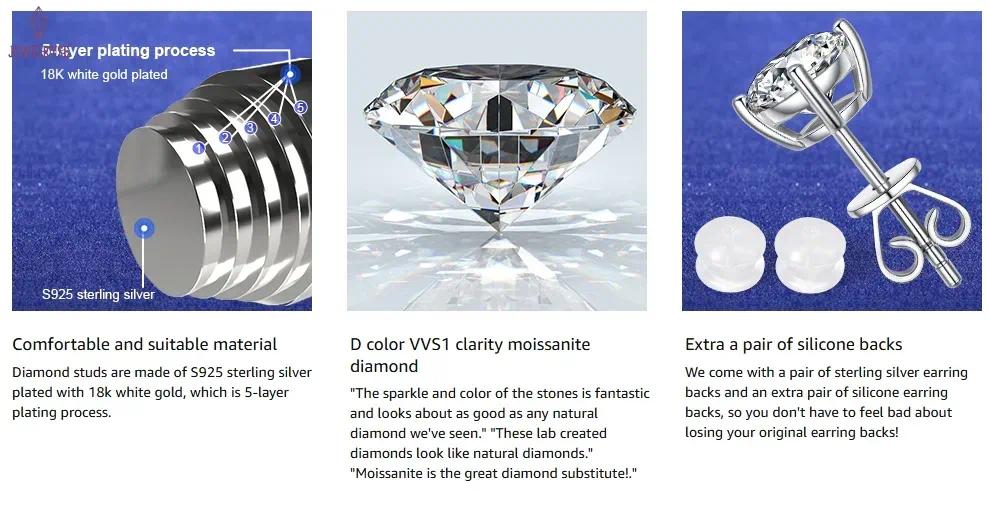 pass diamond tester VVS1 moissanite earrings designer for women men making of 925 sterling silver stud earrings screw back earring jewelry woman valen