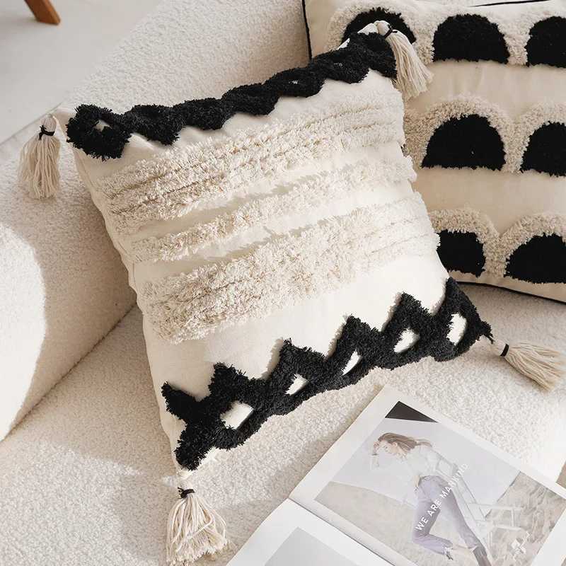 30x50/45x45CM Nordic Bohemian Throw Cover Plush Black Stamping Waist Cushion Cover Decor Home Decorative caseM251119