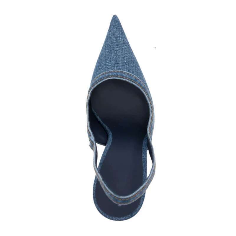 2025 Denim Sexy Women Heels Pointed Toe Dress Ultra High Heel Shoes Office Pumps Blue Sandals Size 34-45