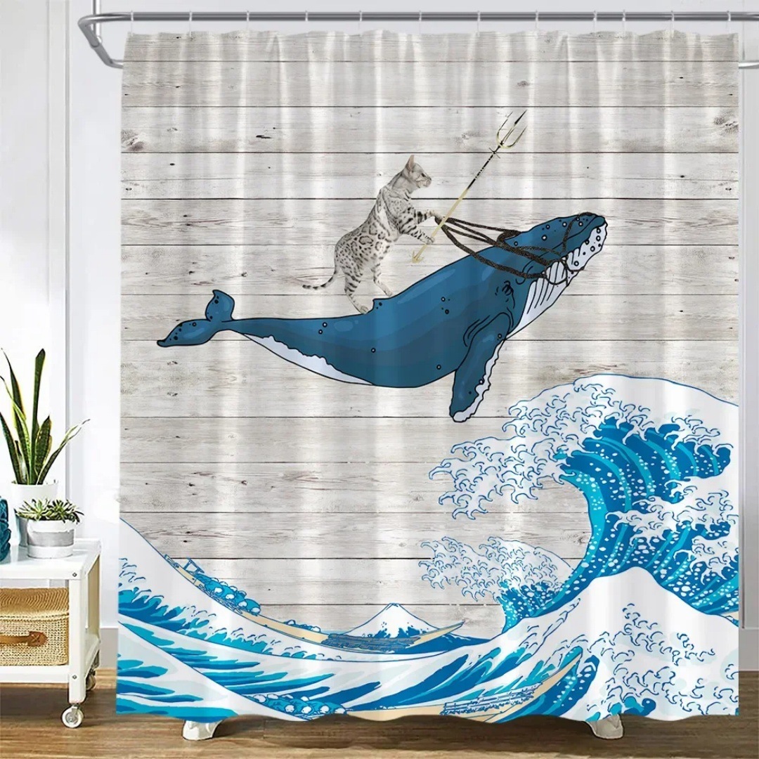 YL-37754 Shower curtain with funny cat design, bathroom decoration, waterproof, digitally printed, toilet moisture-proof partition curtain