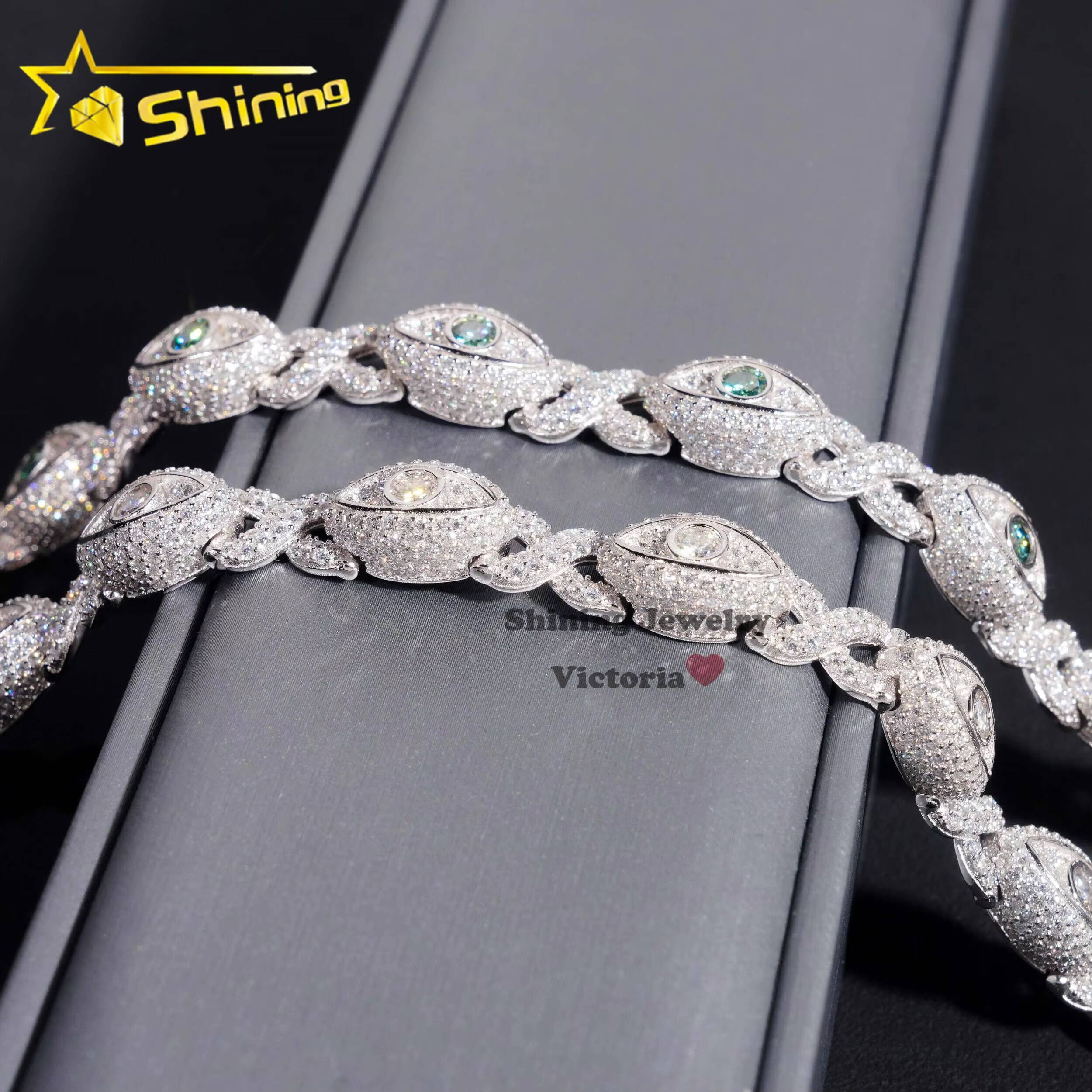 Hot Selling Hip Hop Bracelet Cuban Link 925 Silver 8MM Width VVS Moissanite Diamond Evil Eye Link Bracelet for Men
