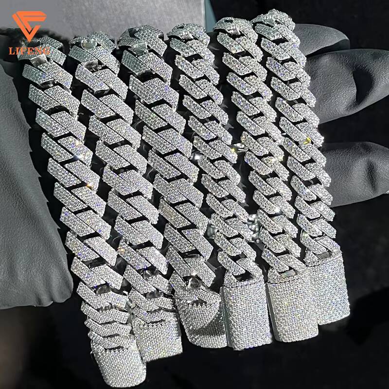 Wholesale High Quality 10-20mm Wide 20-22inches Vvs Moissanite Cuban Link Chain Necklace 925 Silver Hip Hop Jewelry for Men