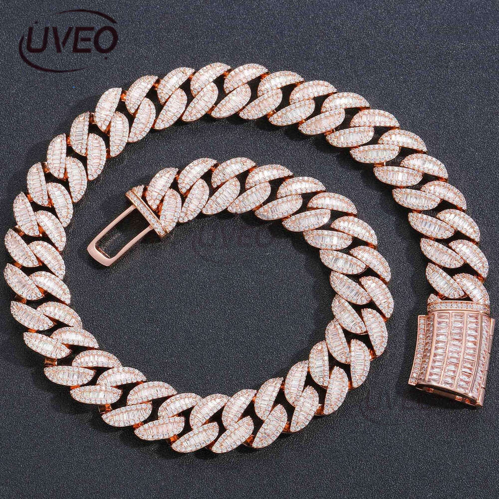 Luxury Hip Hop 20mm Rose Gold Blend Set t Square Ice out VVS Moissamite Cuban Chain Men's and Women's Necklace Bracelet Free delivery