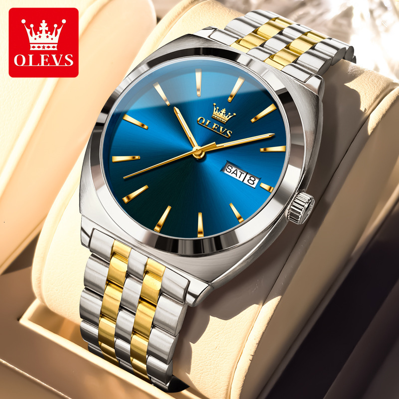 OLEVS Brand Watches Men Designer Men's Watch Barrel-shaped Double Calendar Simple Style Mechanical Watch Luminous Waterproof Men's Watch Fre