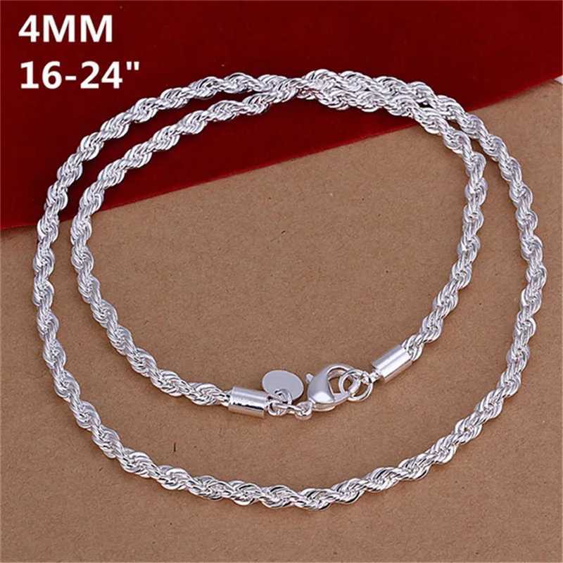 925 sterling silver 16/18/20/22/24 inch 4mm twisted rope chain necklace suitable for women and mens fashionable wedding charm jewelryT250418