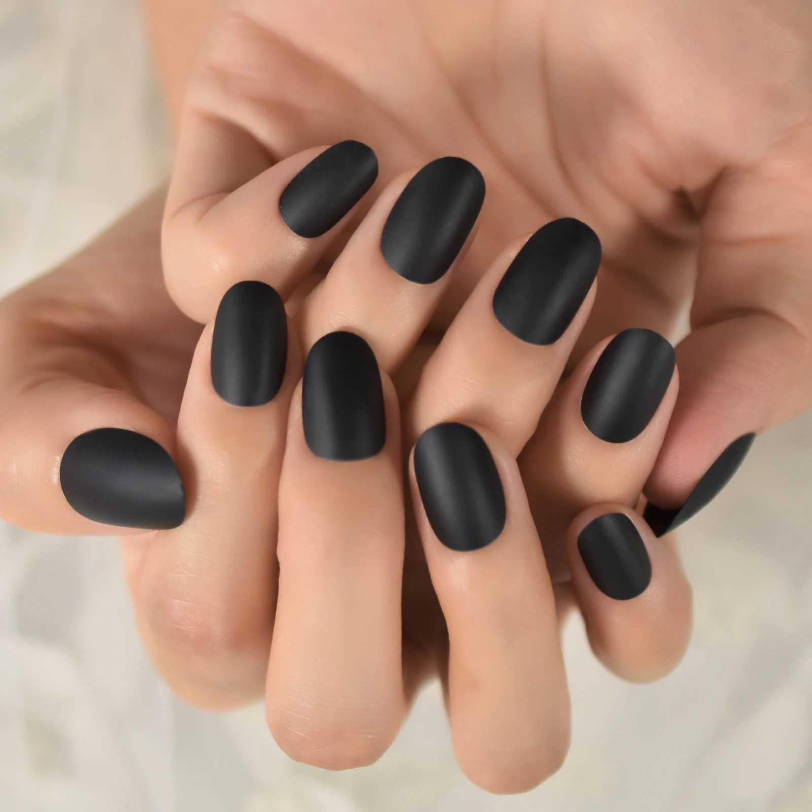 Solid Black Matte Lady For Daily Artificial Nails Short Length Oval Press On False Nails Press On Nails SquareT251118T251119