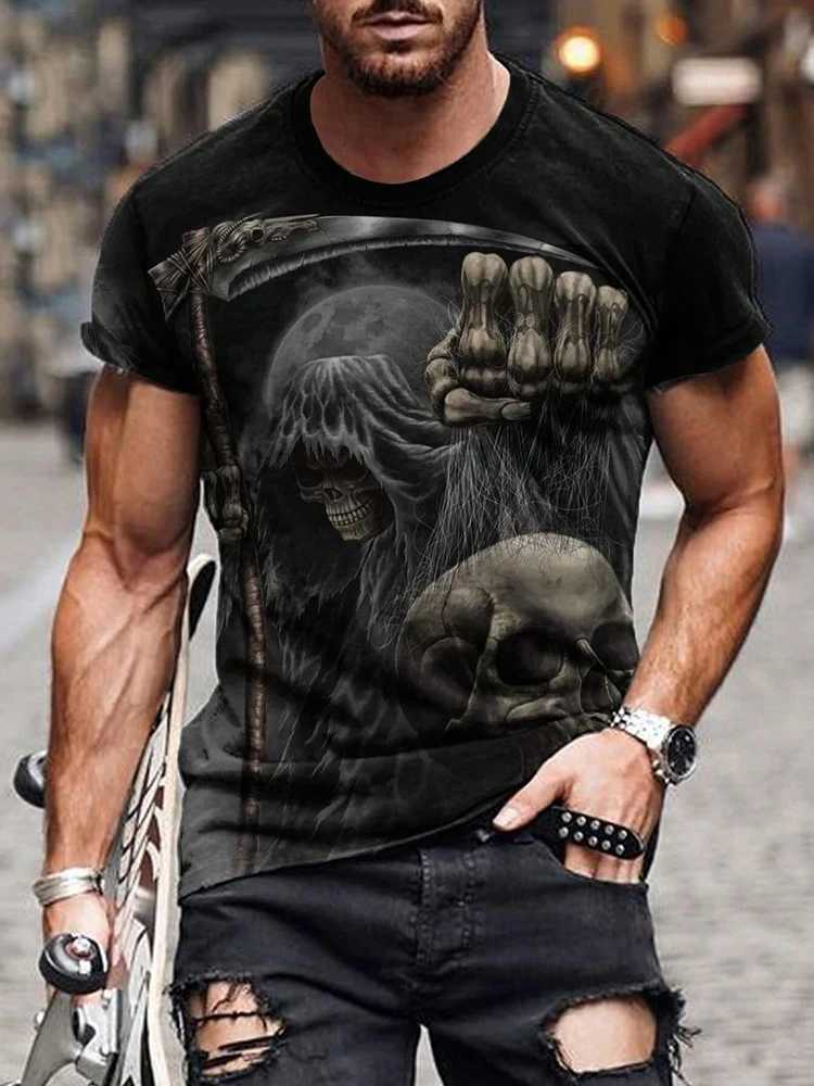 Halloween Street Mens Tshirt Skull Print Mens Tshirt Casual Shortsleeved Top Outdoor Sports Fashion Mens Tshirt ClothingXJ251023