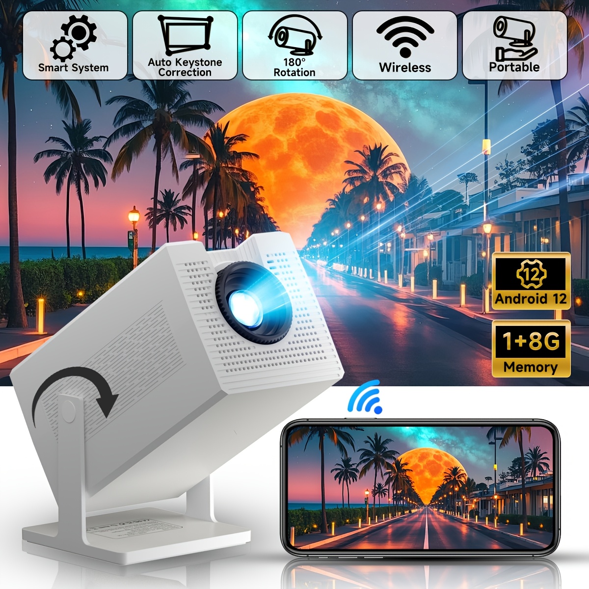 S320 PRO 4K Projector with Dual WiFi6 - High Brightness (180 ANSI) & Bluetooth 5.0 for Home Theater