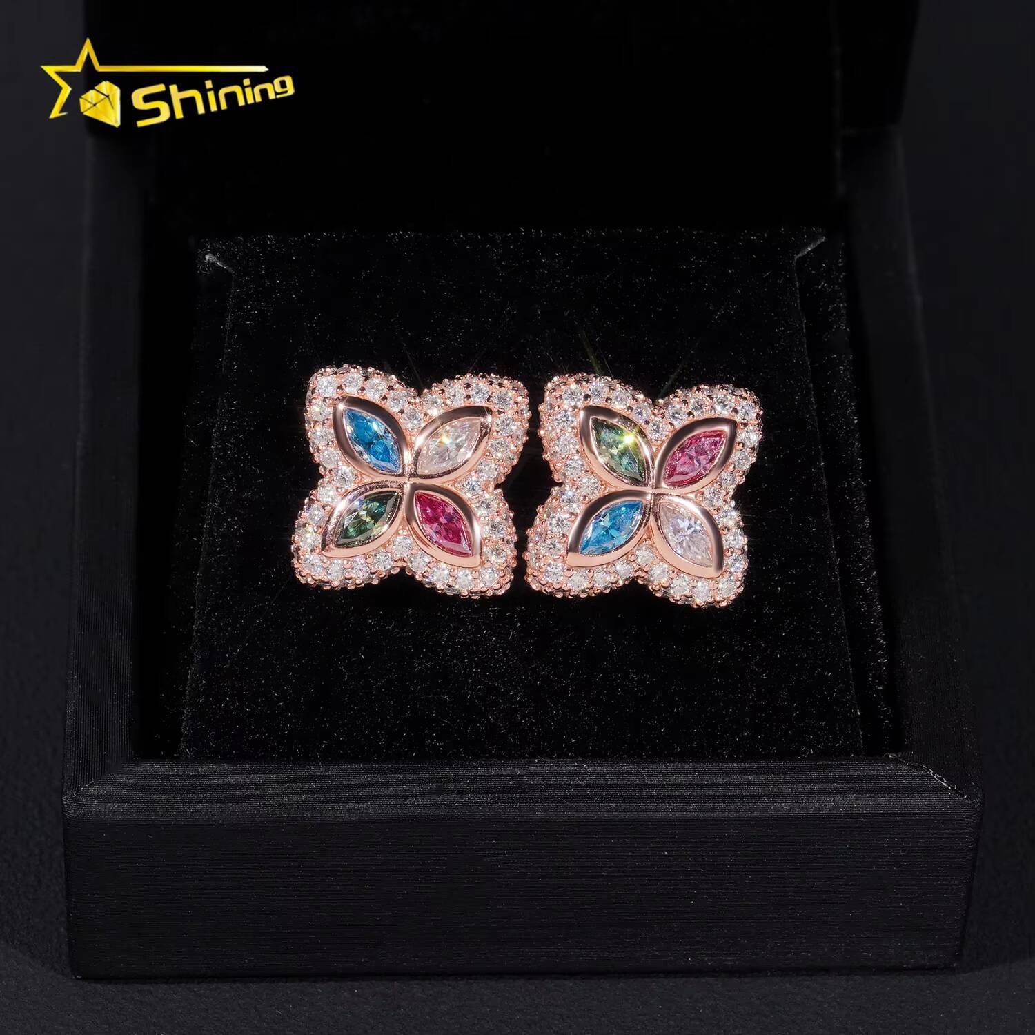 New Stocks Pass Diamond Tester GRA Certified VVS Diamond 925 Silver Hip Hop Jewelry Colored Moissanite Stud Earrings Clover
