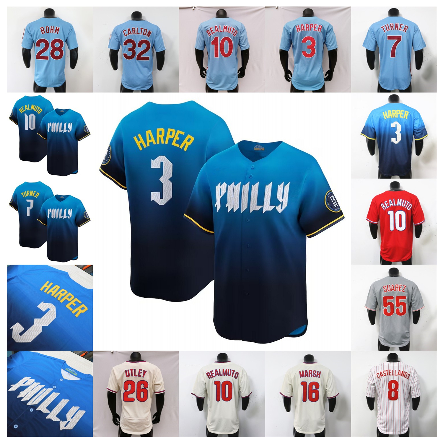 City Jersey Harper Utley Bryson Stott J. T. Realmuto Trea Turner Ranger Suarez Nick Castellanos Bohm Nola Miller Wheeler Schwarber Rose Ryan Howard Jhoan Duran Bader