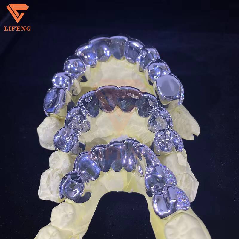Hip Hop Custom Teeth Moissanite 925 Sterling Silver Grillz Iced Out VVS Diamond Moissanite Grillz on White Gold