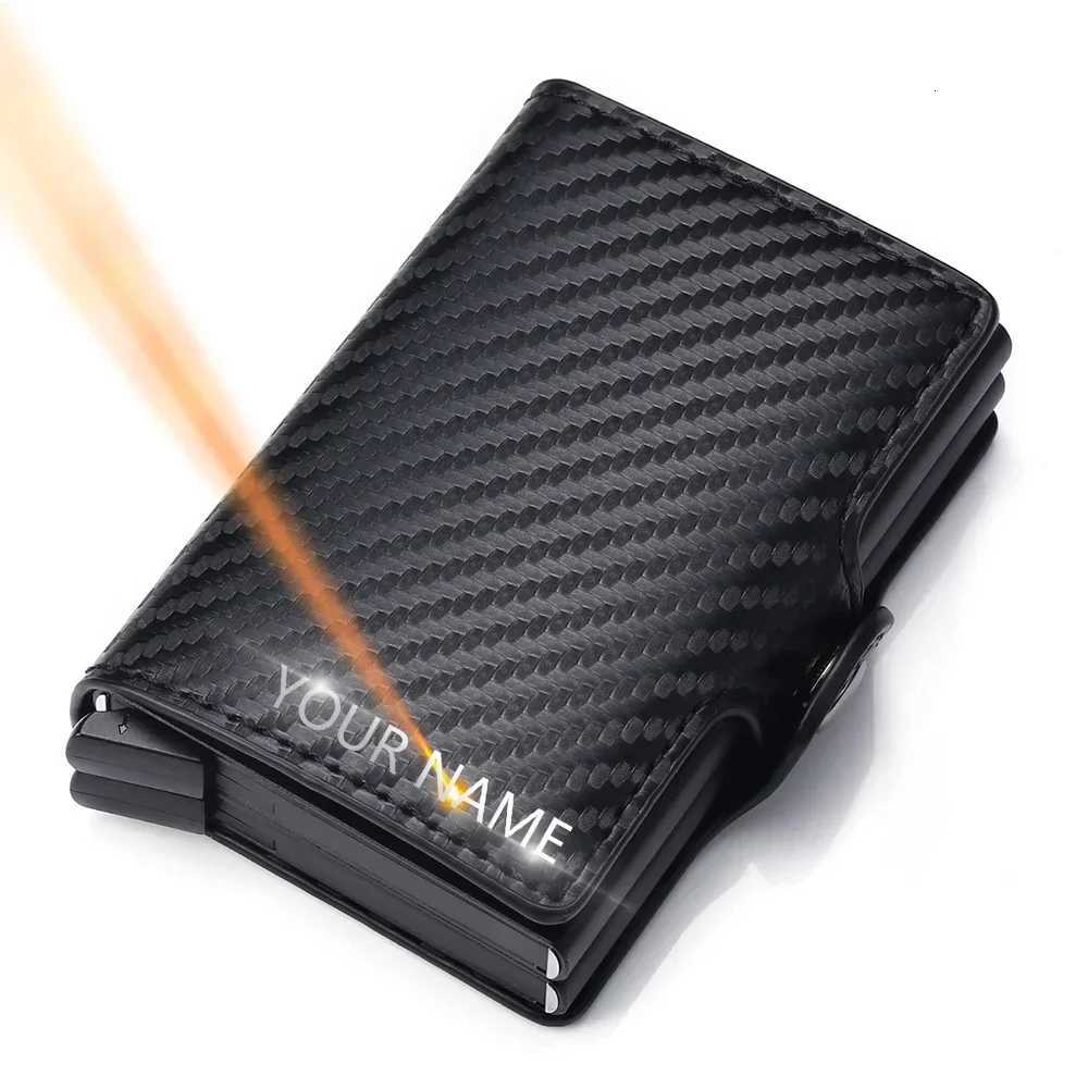 Mens Carbon Fiber Double-layer Wallet - Free Name Engraving - RFID Blocking Mini Card Holder 12-14 Slots - Small Money PurseT251119