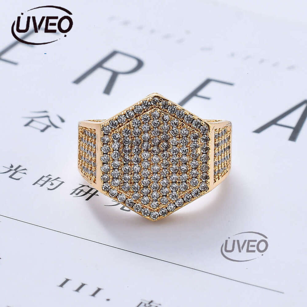 Luxury designer Hexagonal Ice Out VVS Moissanite Ring for Men Hip Hop Ring with free shipping