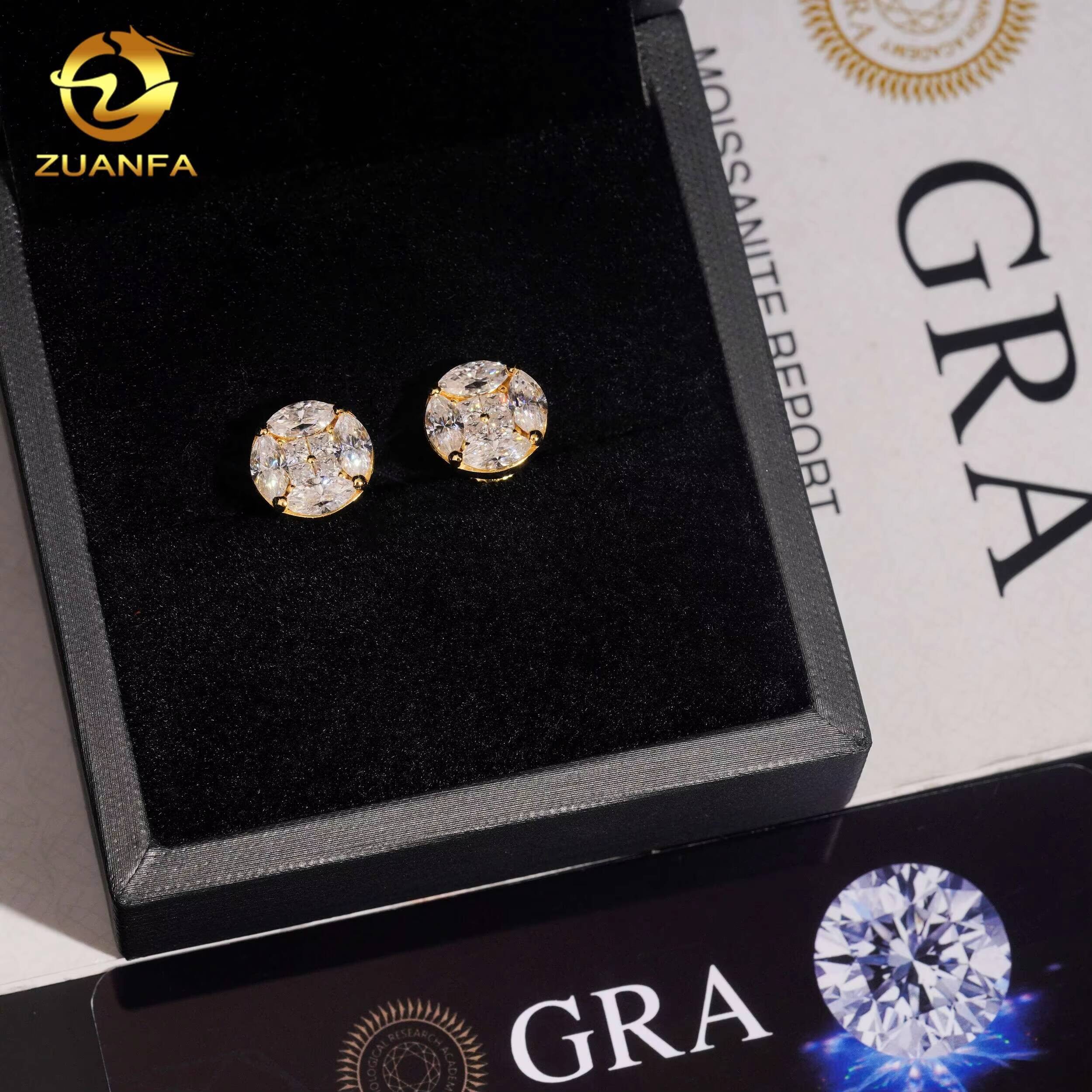 Fine Jewelry Pass Diamond Tester 925 Sterling Silver Hip Hop Iced Out Moissanite Mens Earrings