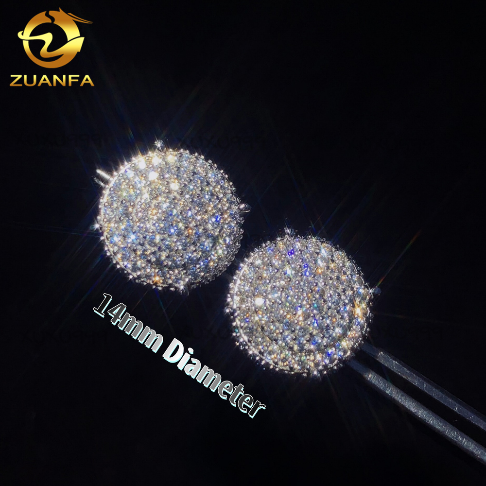 Size Large 14mmmm Circle Stud Earrings Moissanite 925 Sterling Silver Fine Jewelryhip Hop Jewelry Mens Moissanite Earrings