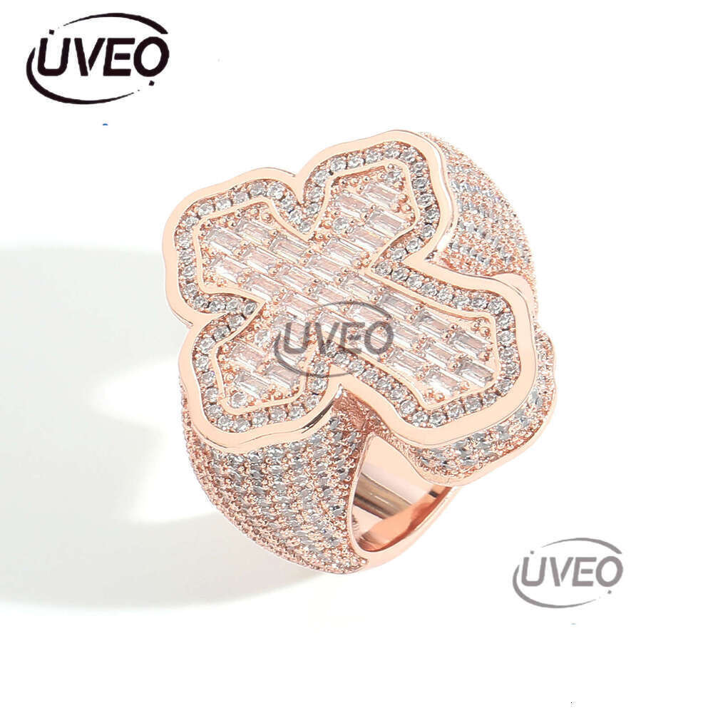 Hip hop personalized Cross micro-inlaid T-ice out VVS Moissanite Men's ring Free delivery