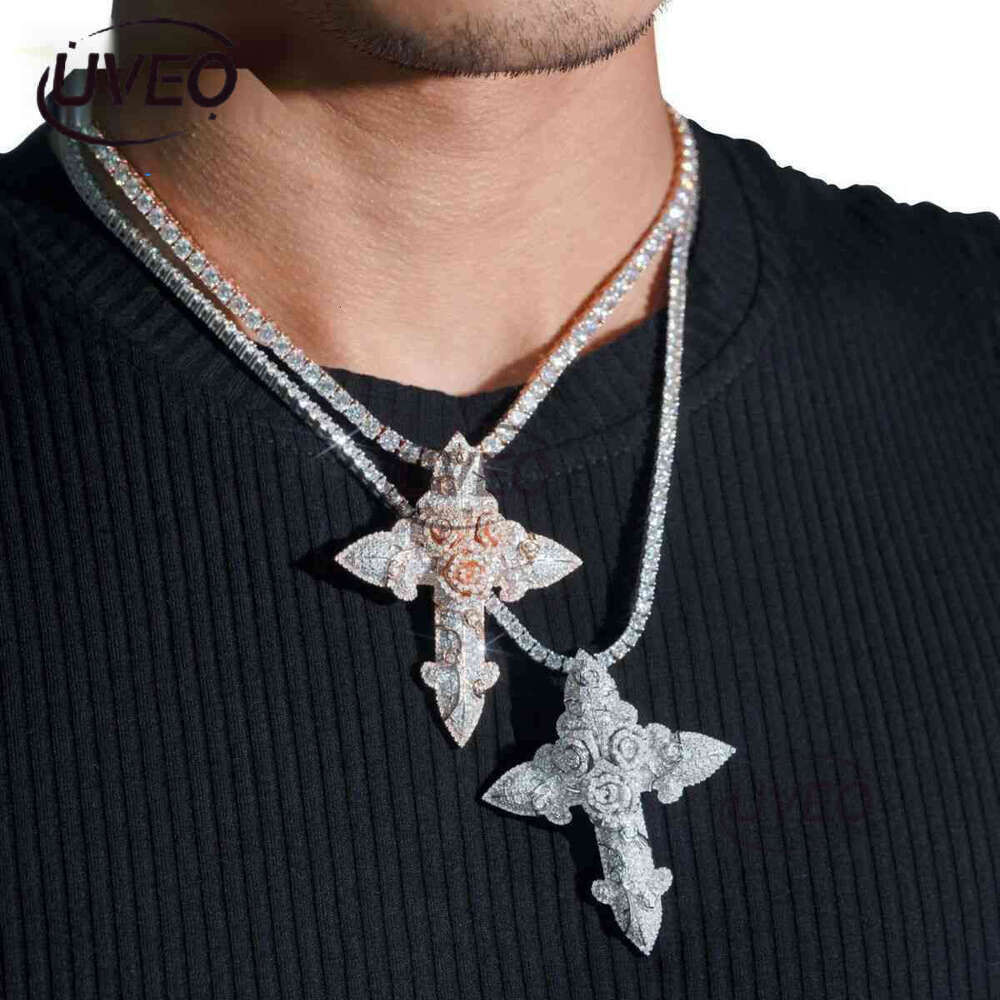 Fine Jewelry Iced Out 3D Sterg Sier Hip Hop VVS Moissanite Cross Pendant Pass Dia Tester