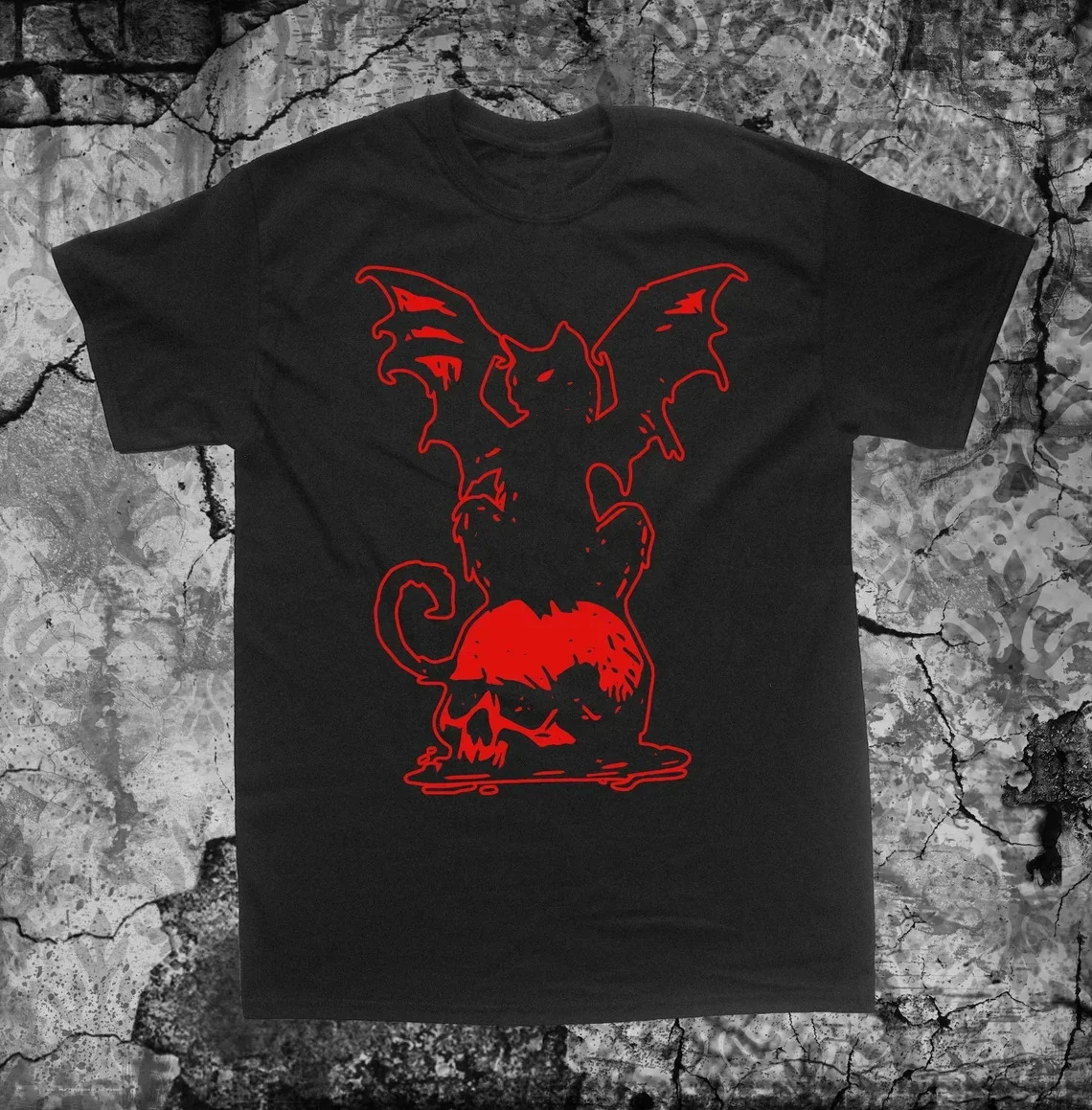 Cat bat skull shirt plus Gothic mysterious energy punk pleated pentagram satin 250408Z