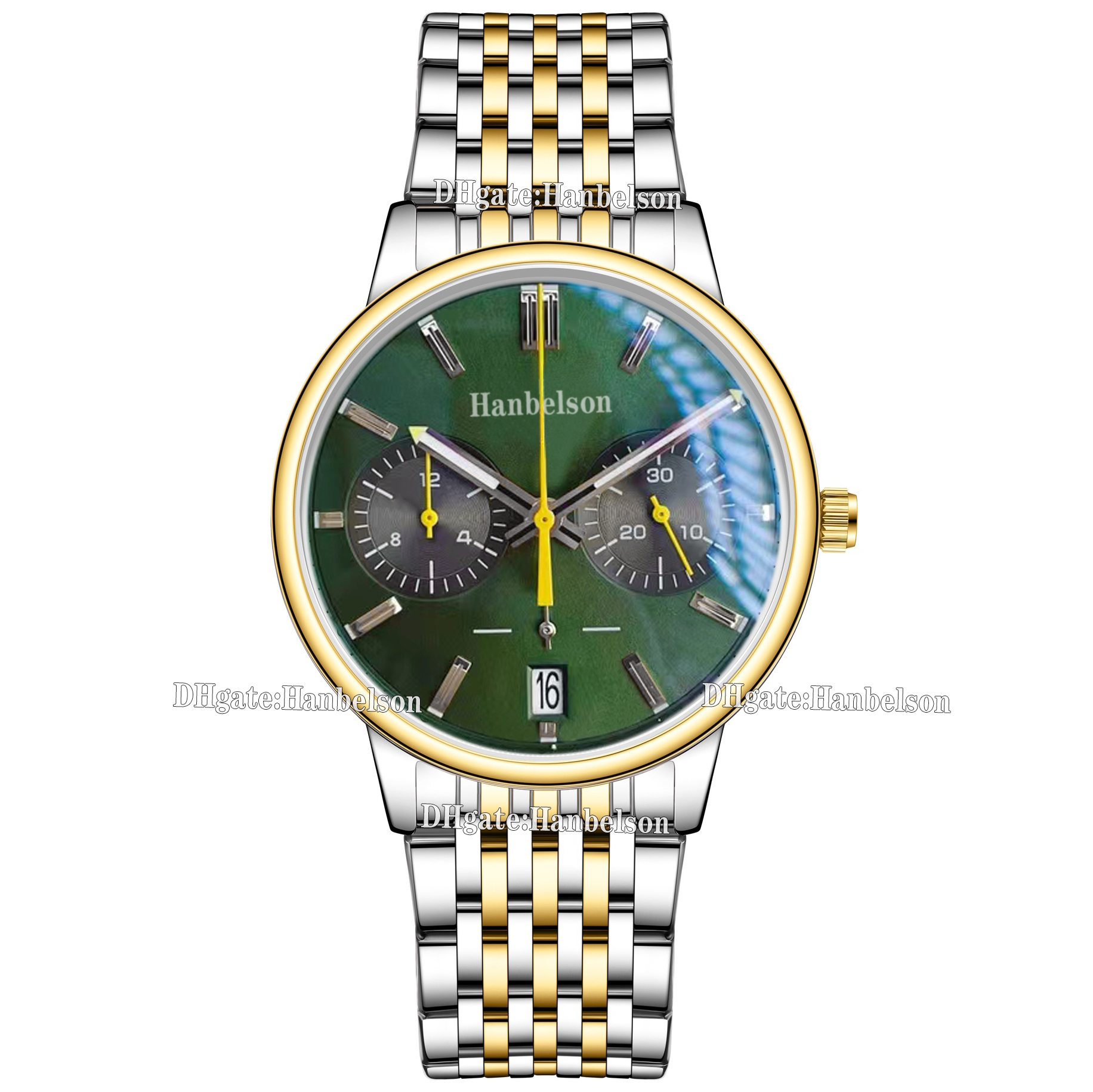 Green Mens Quartz Watch Sport Chronograph Uhr Featuring Durable all steel Band High Precision Movement Wristwatch 42MM