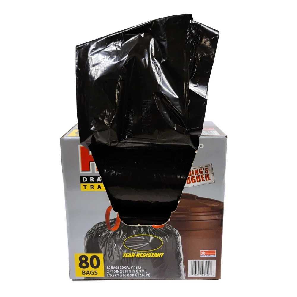 Large Trash Bags 30 Gallon 80 Count Tear-Resistant Drawstring Black Bags Unscented Durable Home Garage Waste Cleanup C251119