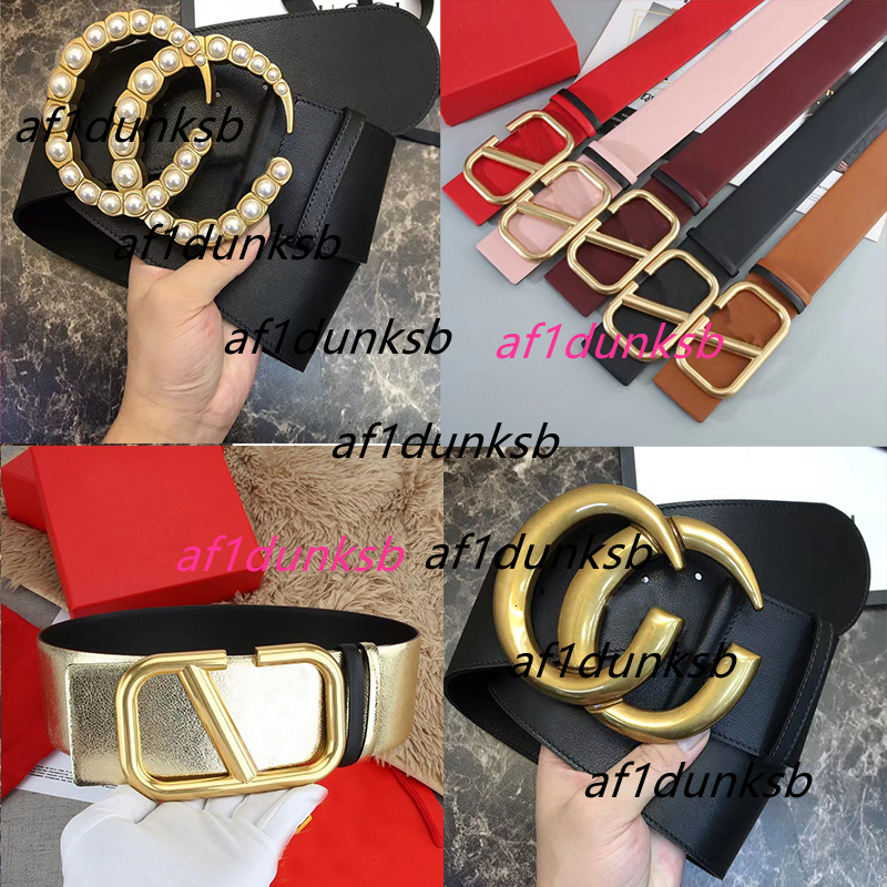 Luxury Designer Leather Belt with Gold Metal Buckle for Women and Men Wide Fashion Elegant Pearl Detailing guccis Valentinos Top Quality Craftsmanship