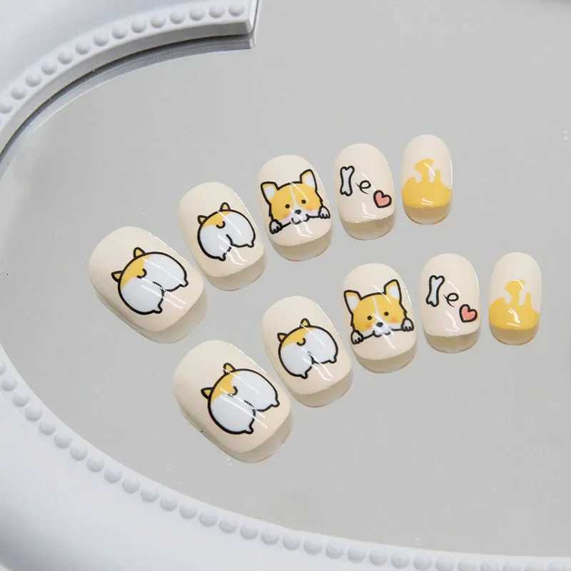 24PCS/Set Short Oval Cartoon Pinkish False Nails Cute Rabbit Simple Painting Nail Art Sweet Love Detachable Fake NailsT251118T251119