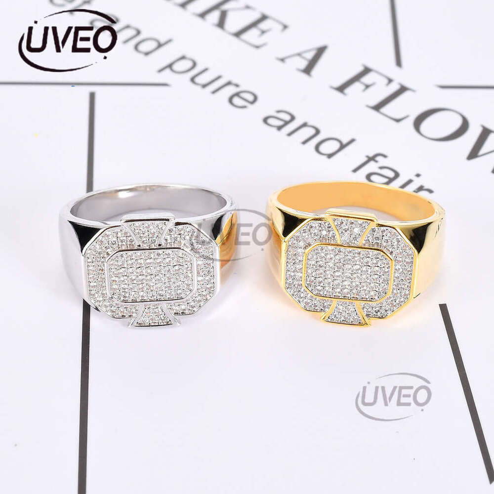 Luxury designer New Hip Hop Men Women's ring with real sterling silver gold-plated ice out of VVS Moissanite geometry Hip Hop ring