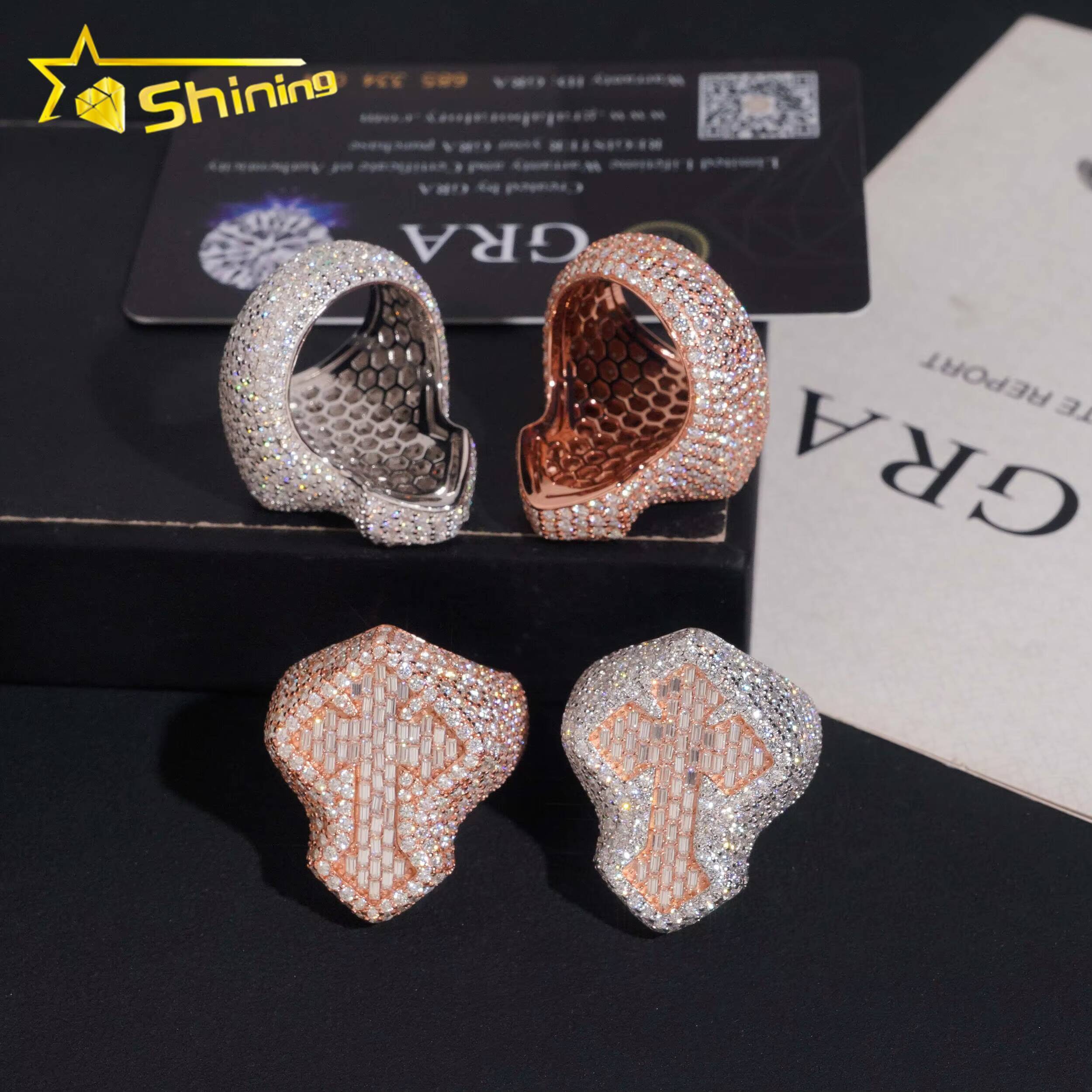 Pass Diamond Tester High Quality 925 Silver Men Iced Out Two Tone Cross Hip Hop Moissanite Ring