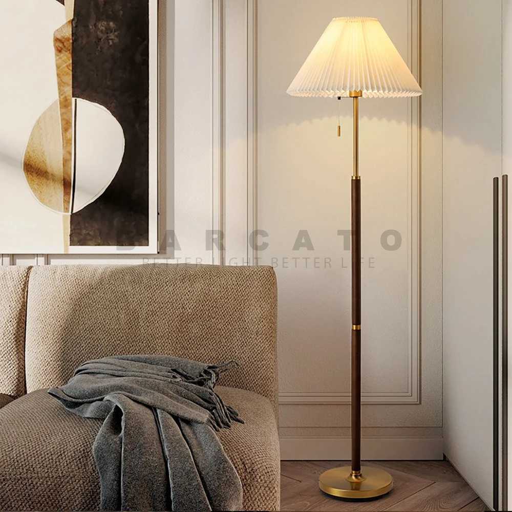 American Floor Lamp Vintage Pleated Fabric Standing Lights Living Room Study Bedroom Home Design E27 Standing Lamps Night Light M251119