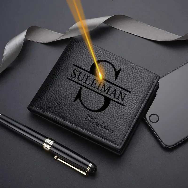 Personalized Custom Name Men Lychee Print Short Wallet Casual Zipper Credit Card Purse with Multi Slot ID Holder and Coin PocketT251119