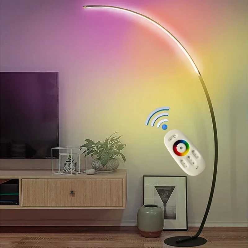 Modern LED Art Floor Lamps Home Indoor Living Room Black White Floor Lights Dimmable Remote RGB Bedroom Foyer Decor Corner Light M251119